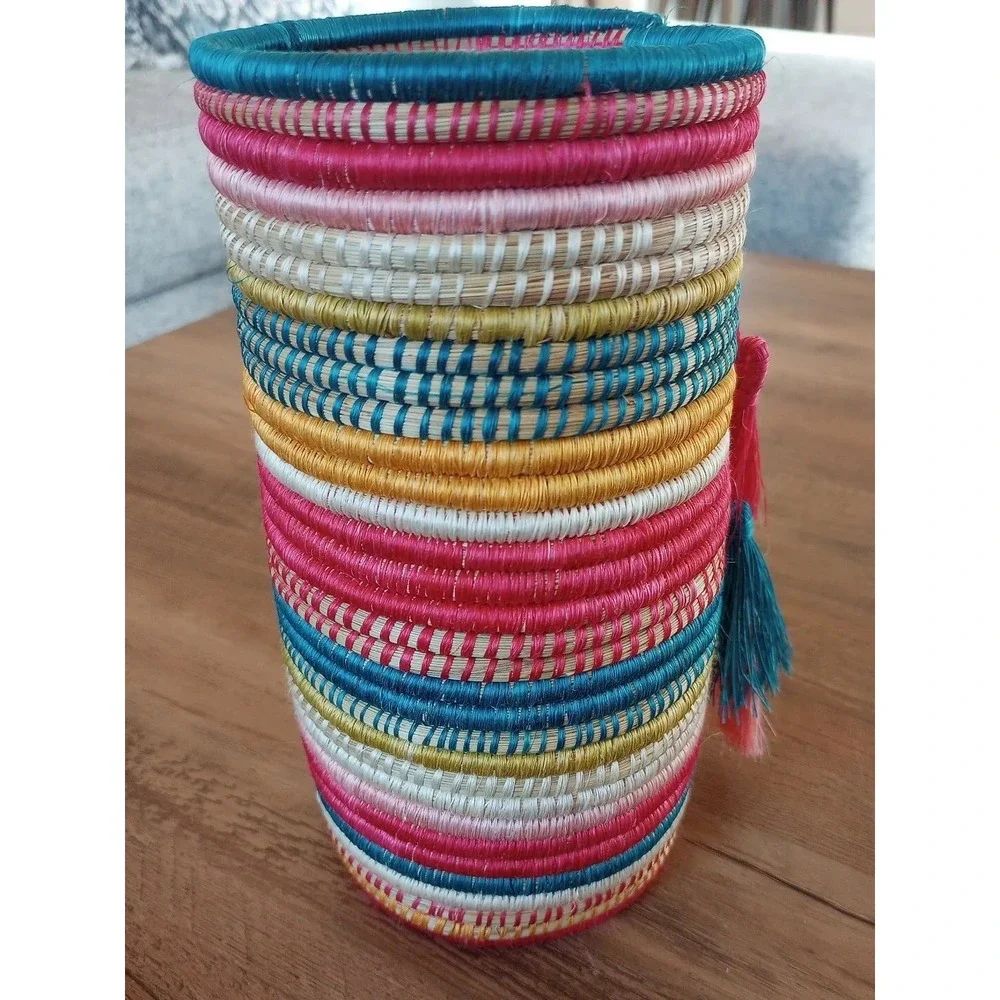Handcrafted Sisal Coil Wine/Champagne Holder W/Tassels Made In Rwanda
